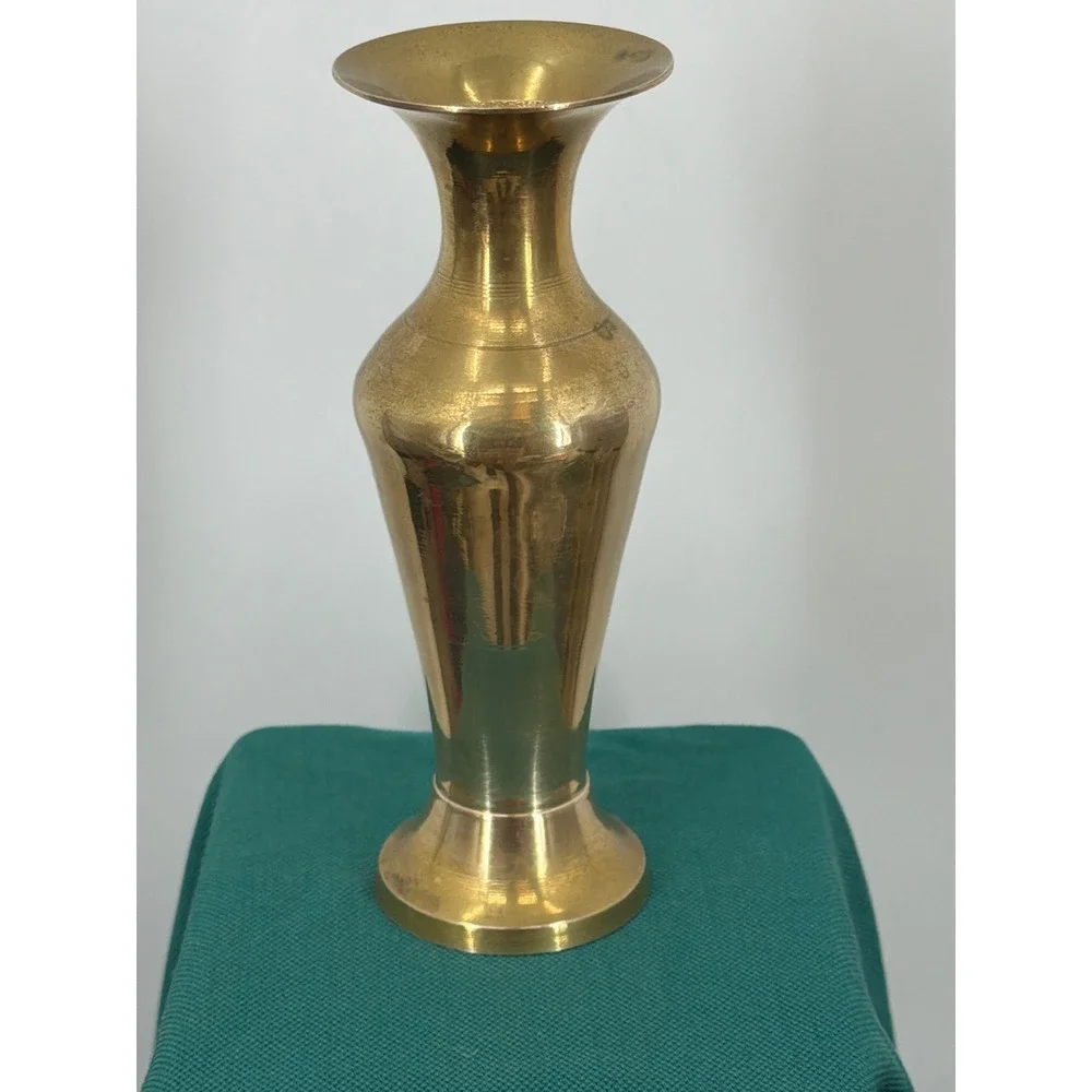 Vintage Brass Bud Vase Flared Rim Decorative Gold Tone Flower Vase Made in India
